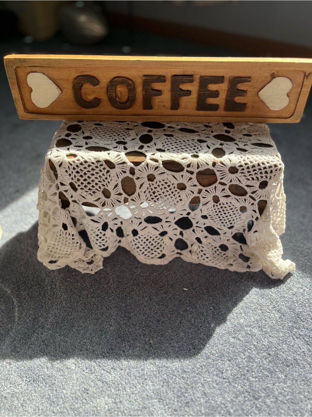 Vintage from 1980’s -1990’s Wooden 'COFFEE' Decorative Sign - Cream and Brown